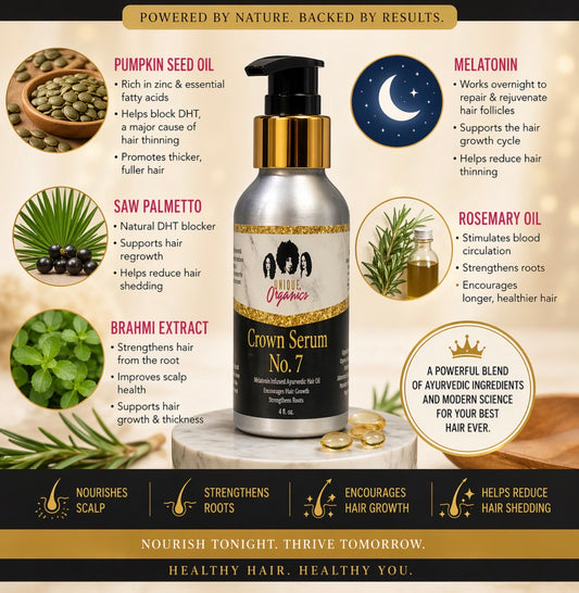 Hair serum product with natural ingredients and benefits on a beige background