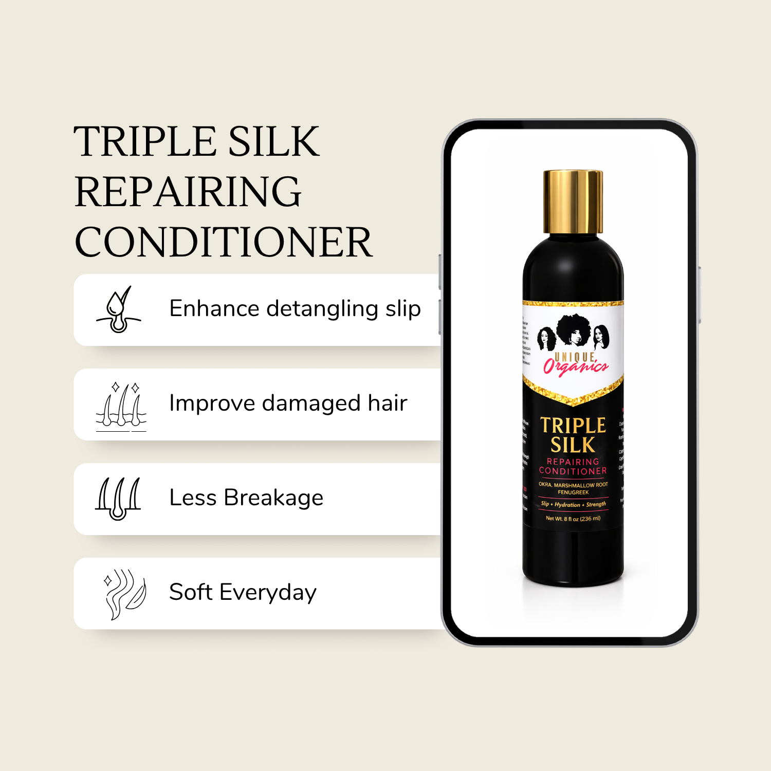 Silk Repair Conditioner for Dry, Damaged & Brittle Hair | Smooth, Soft, Hydrated Hair with Triple Silk Blend