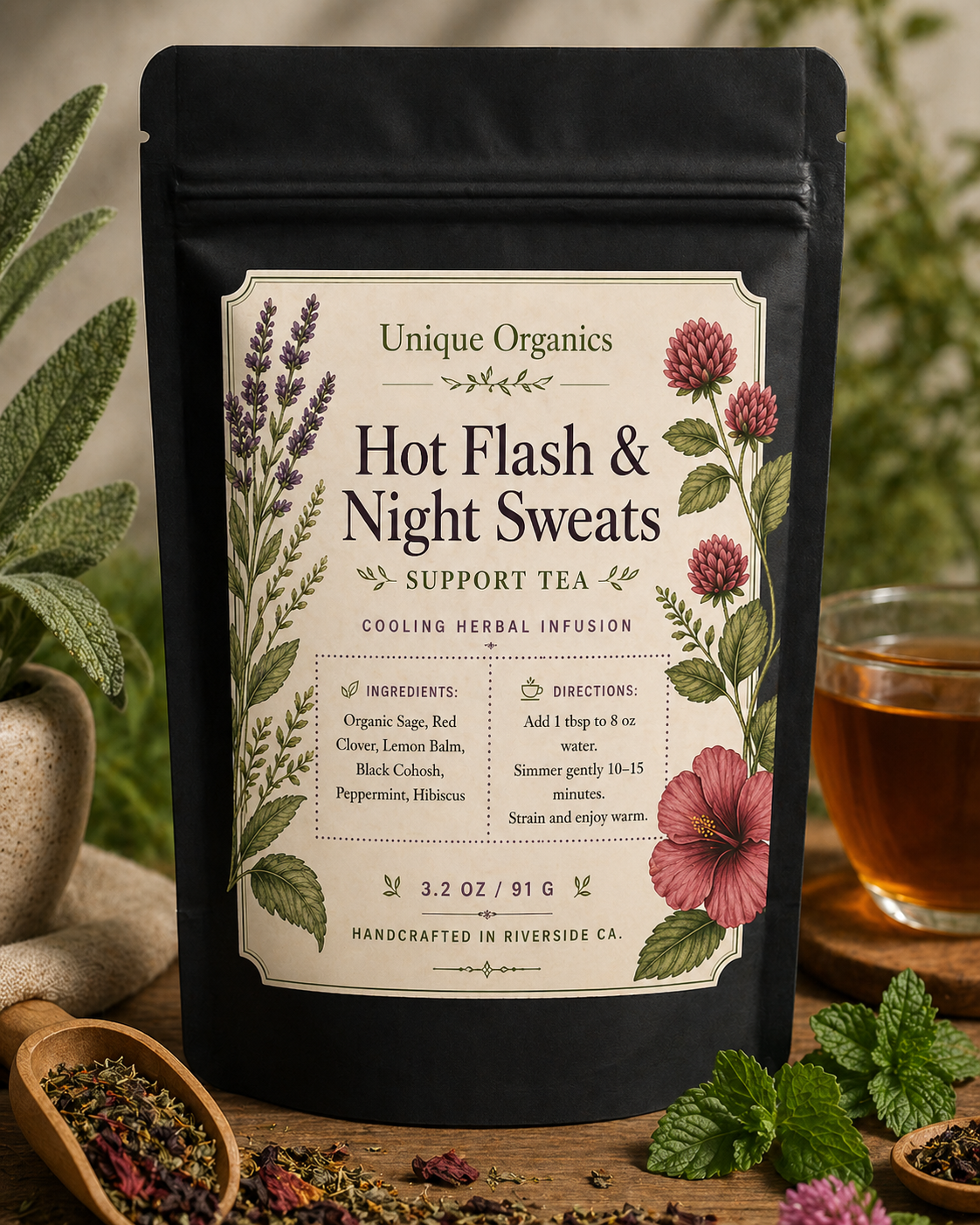 Hot Flash & Night Sweats Support Tea | Cooling Herbal Infusion