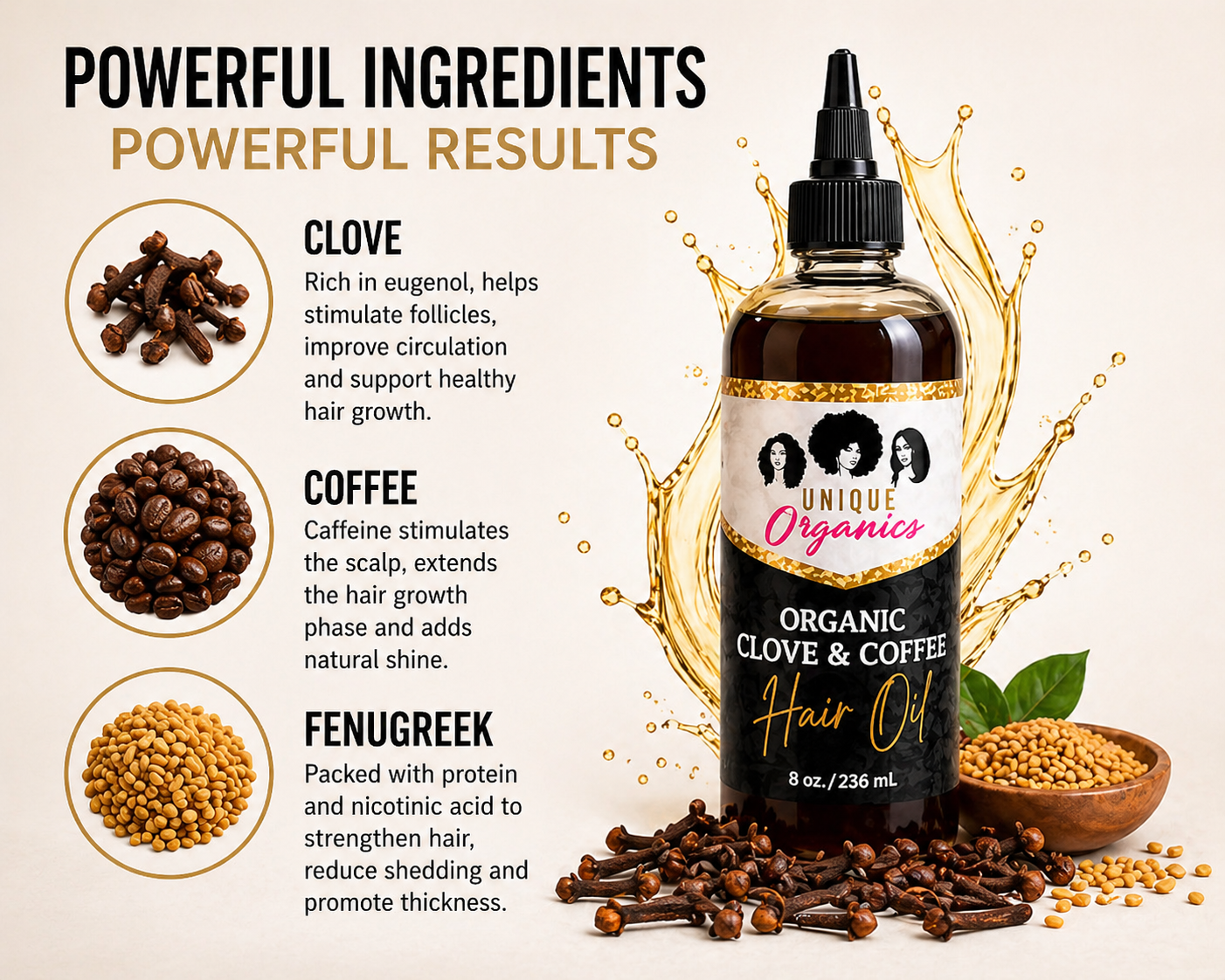 Clove Coffee & Fenugreek Hair Oil | 8-Hour Botanical Infusion | MSM Bamboo Star Anise | Slow Crafted Scalp Oil