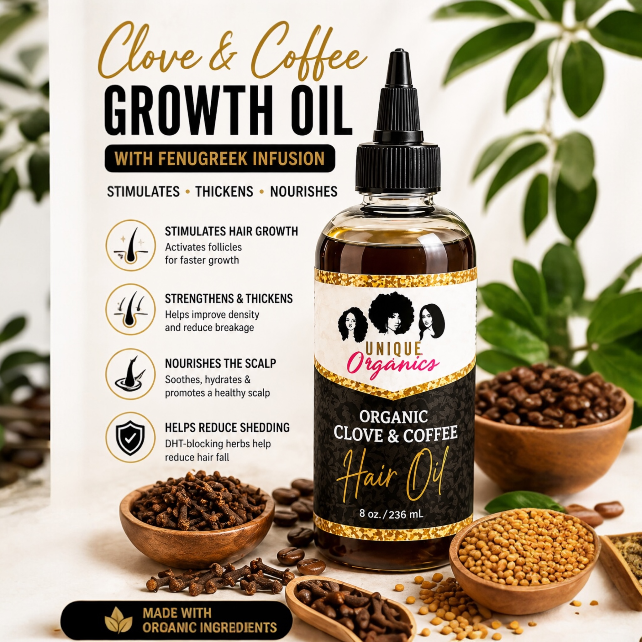 Fast Growth Hair Oil, Clove, Coffee & Fenugreek, Slow To Grow Hair Oil, Dandruff, Itchy Scalp