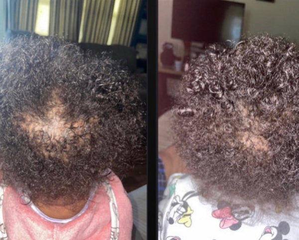 Side-by-side comparison of textured hair before and after styling.